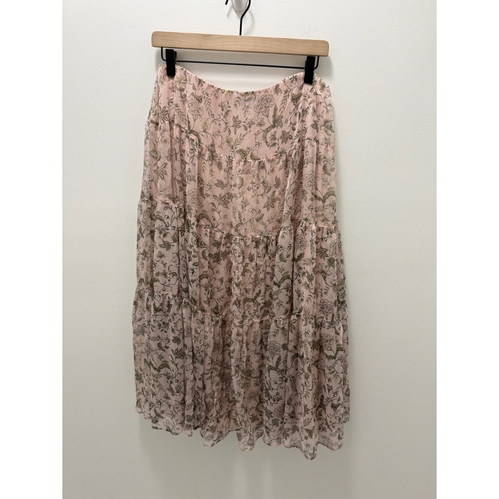 Lauren Ralph Lauren Pink Floral Tiered Midi Skirt Petite 12P Georgette Boho